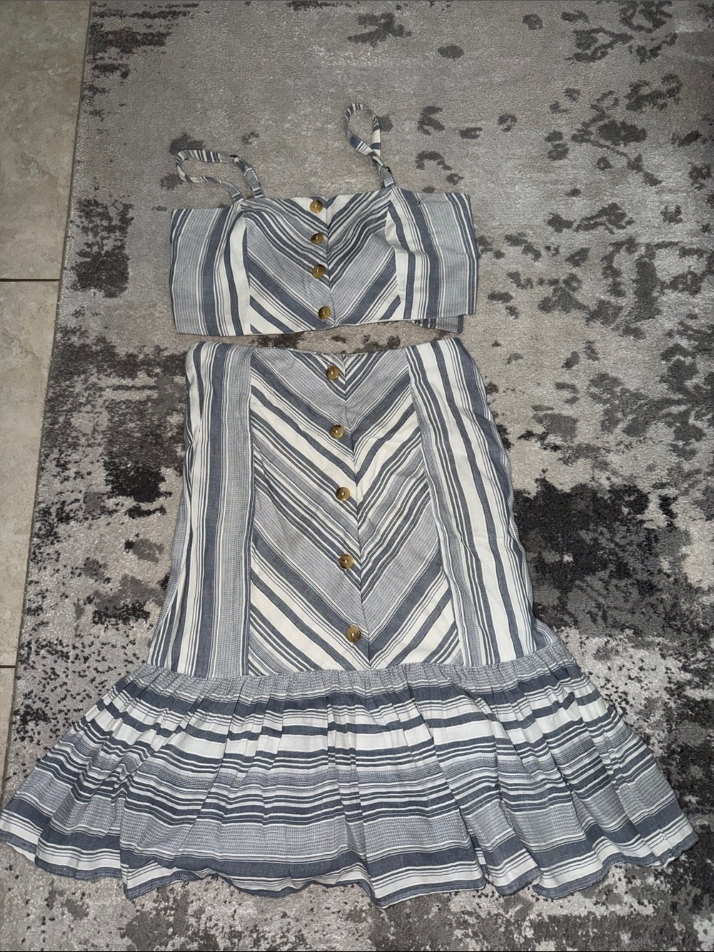 Red Carter Striped Blue & White Two-Piece Skirt Set